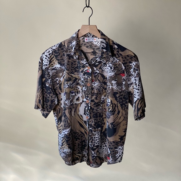 Plus Vintage Tiger Stripe Button Down Shirt